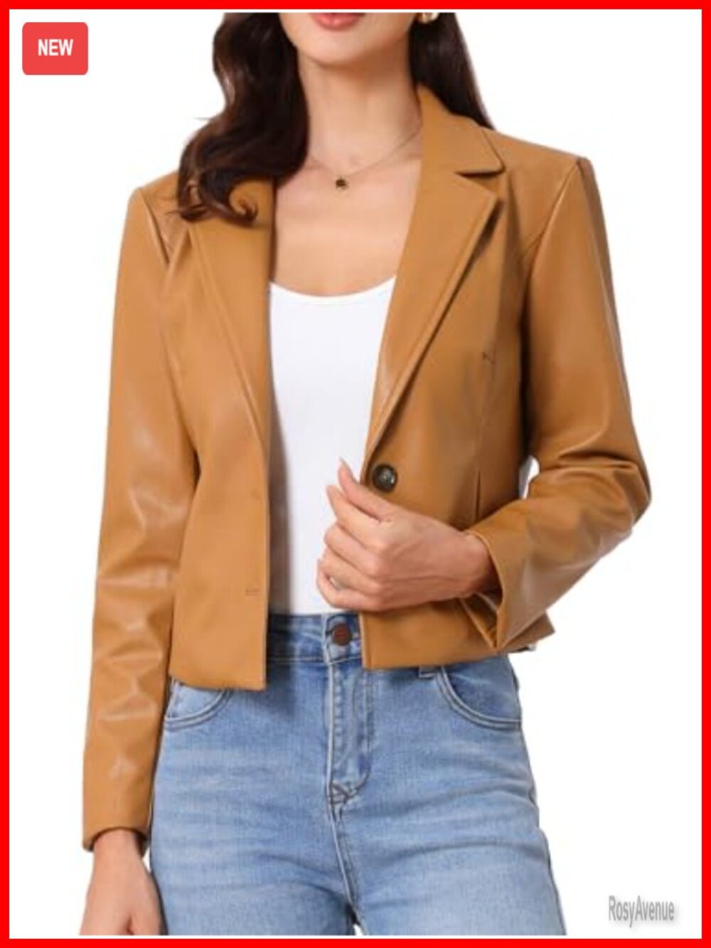 Women's Faux PU Leather Cropped Motorcycle Jacket Button Front Casual